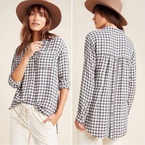 Anthropologie Isadora Plaid Flannel Button Down Shirt XS Autumn long sleeve‎